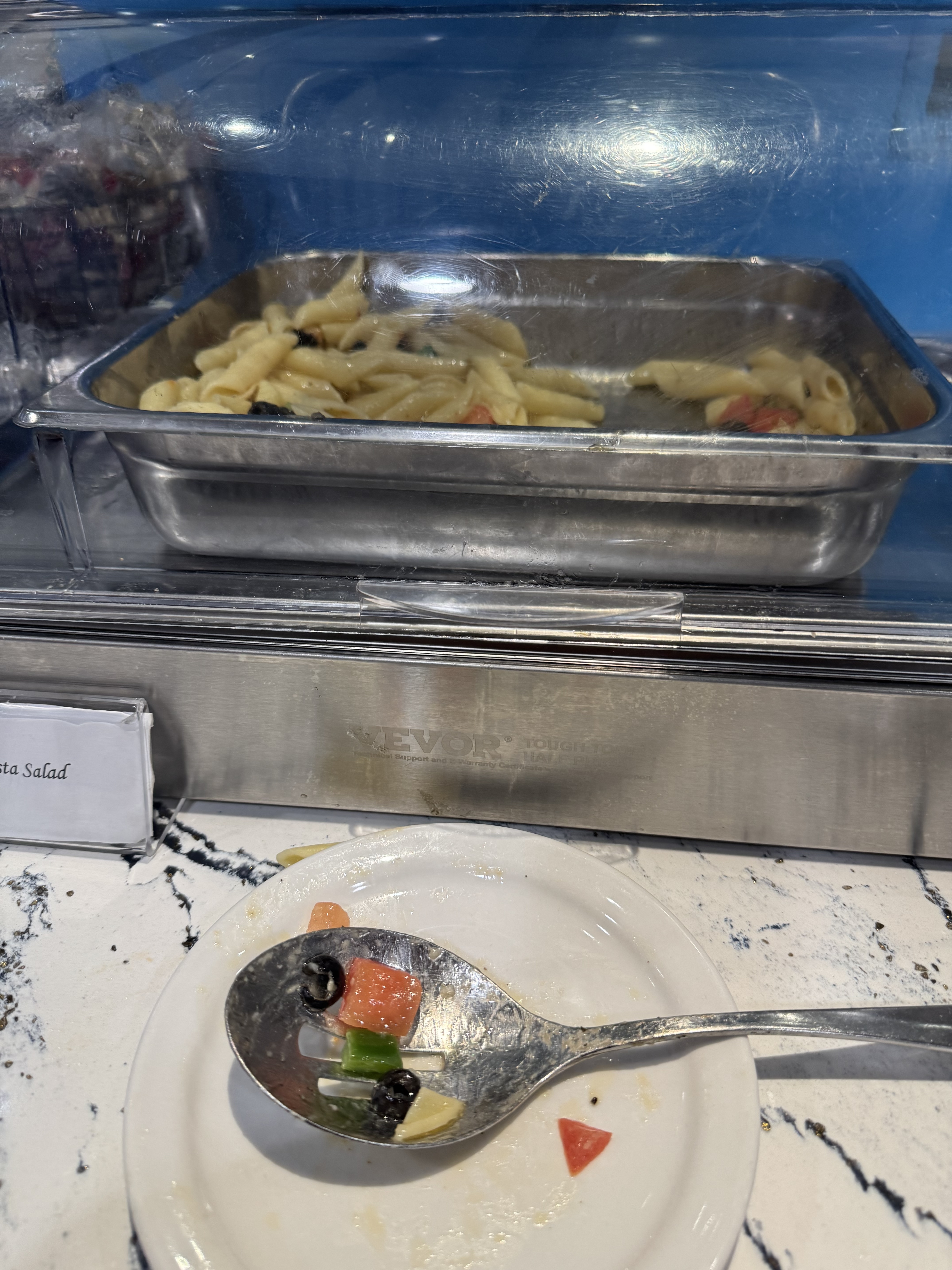 KLM Crown Lounge cold pasta dish and food options